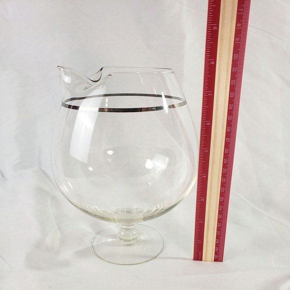 MCM Footed Roly Poly Cocktail Pitcher and 6 Glasses Silver Band Brandy - Picture 5 of 7